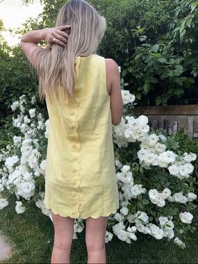 J. Crew Yellow Linen Mini Dress with Scalloped Hem